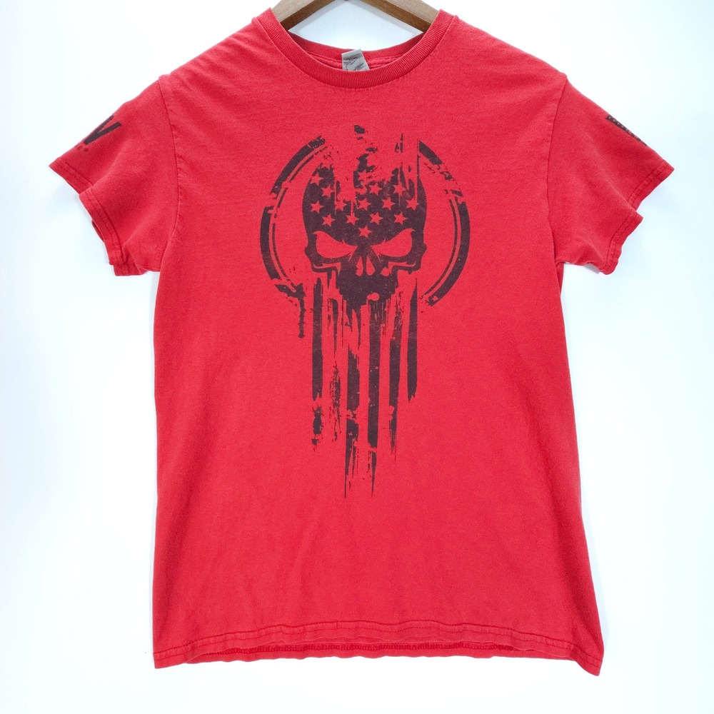 Streetwear 7.62 Design Punisher Skull T Shirt Mens Small Red Flag Grunge Graphic